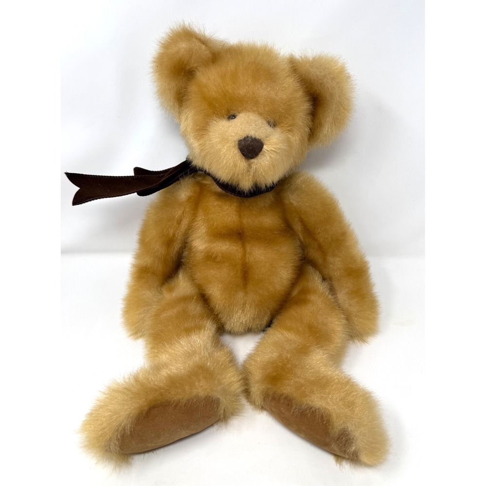 Russ Berrie Pennington Teddy Bear Golden Tan Plush Brown Velvet Ribbon 12 inch